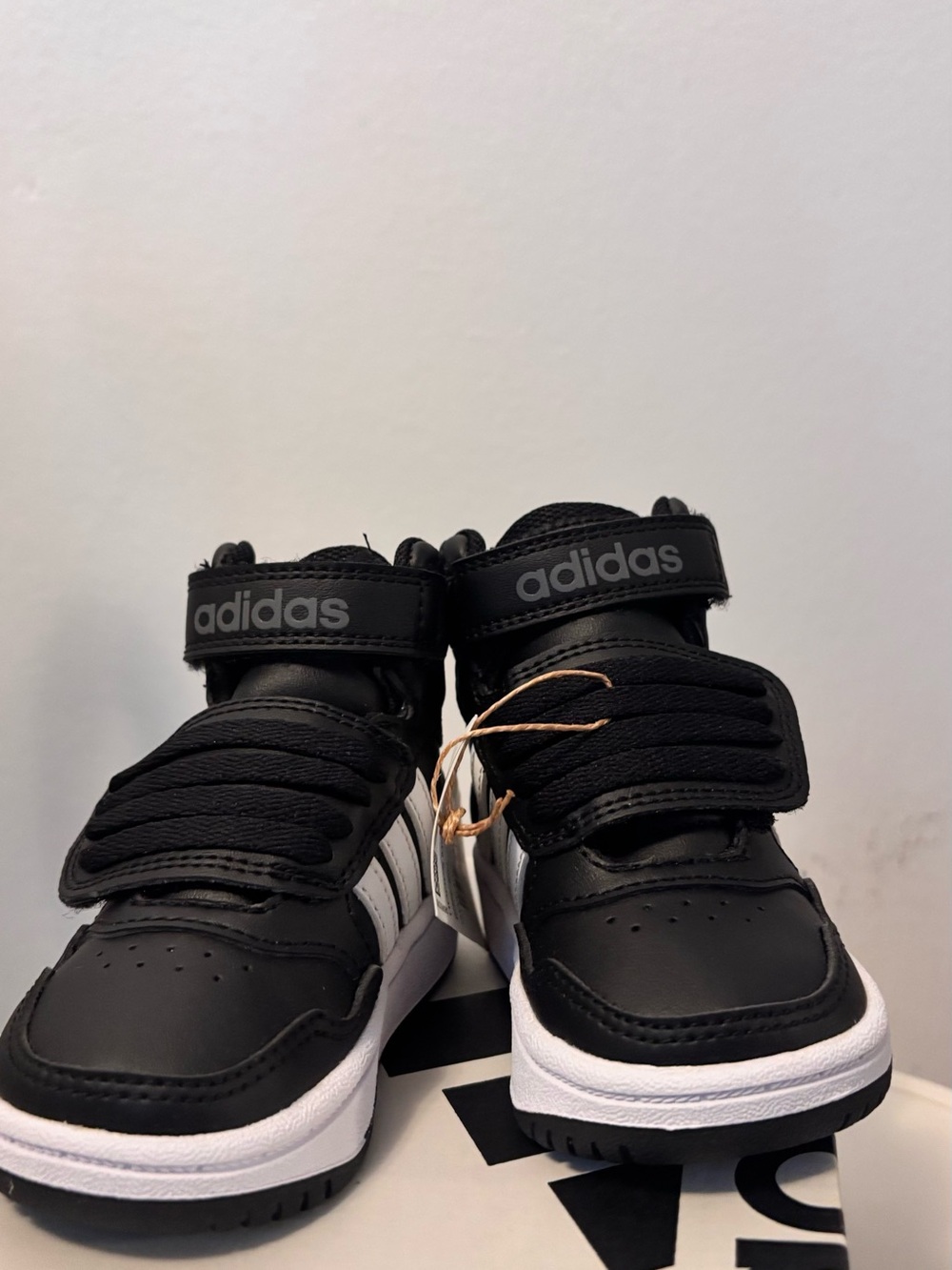 adidas Black and White High-Top Kids Sneakers - Picture 5 of 6